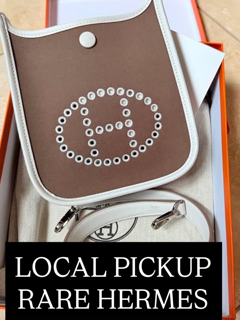 Hermes Brown and White Evelyne Style Crossbody Phone Pouch